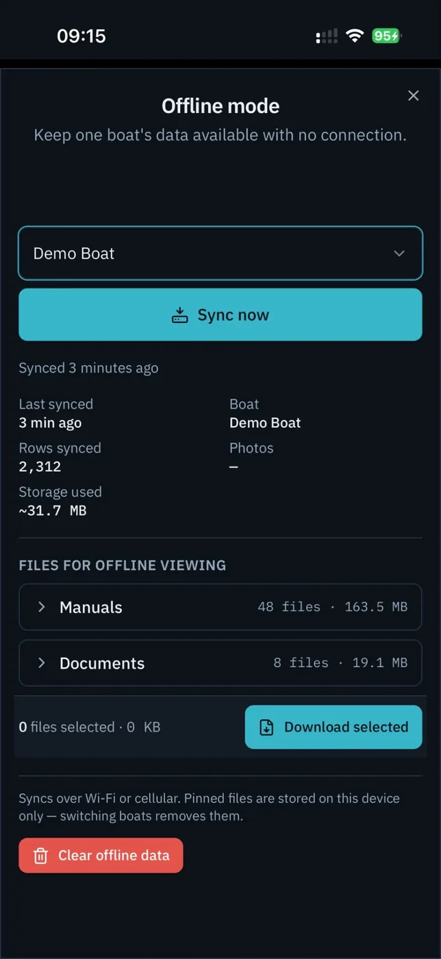 Offline mode — queued changes on the phone